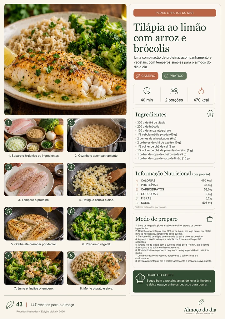 Ficha da receita: Tilápia ao limão com brócolis